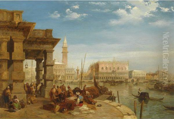 The Doge's Palace From The Dogana Oil Painting by Edward Pritchett