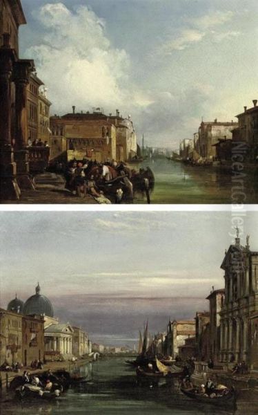 The Grand Canal, Venice, Looking
 South-west From The Chiesa Degli Scalzi To The Fondamenta Della Croce, 
With S. Simeone Piccolo Oil Painting by Edward Pritchett