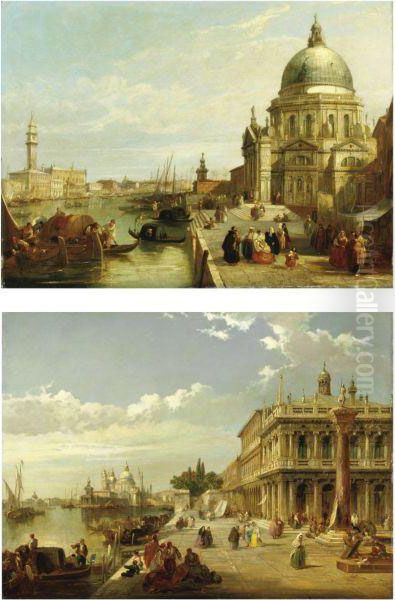 S. Maria Della Salute E Palazzo Dei Dogi; La Piazzetta Con La Puntadella Dogana Oil Painting by Edward Pritchett