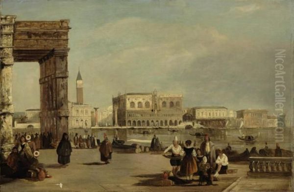 A View Of The Doge's Palace And Piazzetta From The Dogana,venice Oil Painting by Edward Pritchett