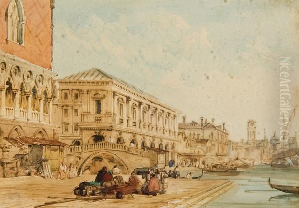 Travellers Beside The Doge's Palace Oil Painting by Edward Pritchett