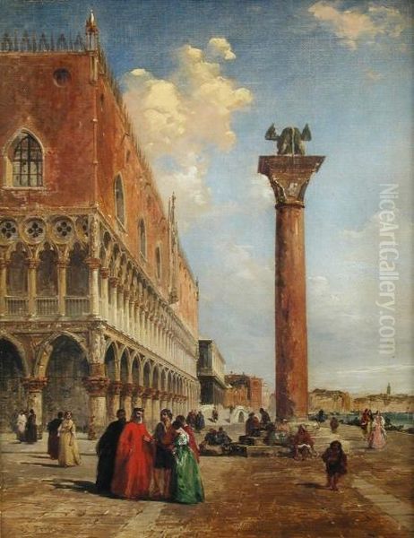 View From Piazza San Marco Looking Towards The Ponte Della Paglia Oil Painting by Edward Pritchett