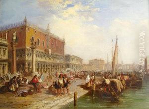 The Quay At Venice With The Palazzo Ducale Oil Painting by Edward Pritchett