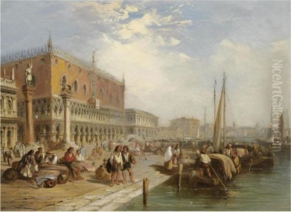 The Quay At Venice With The Palazzo Ducale Oil Painting by Edward Pritchett