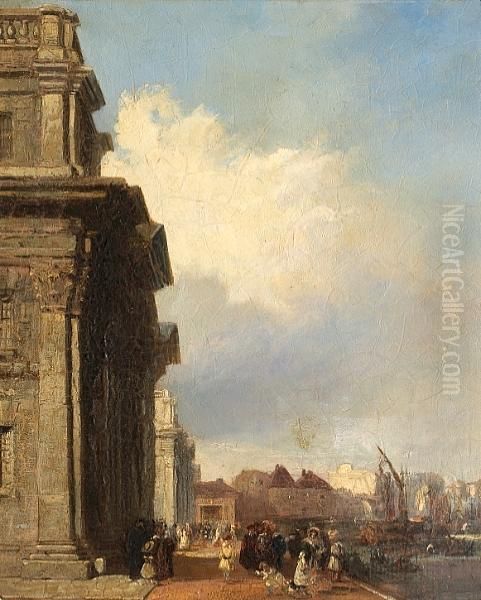 A View Of Greenwich Hospital With Figures On The Quay Oil Painting by Edward Pritchett