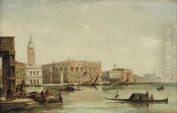 Gondolas Before The Doge's Palace, Venice Oil Painting by Edward Pritchett