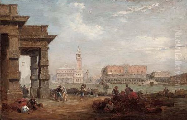 The Doge's Palace From The Dogana, Venice Oil Painting by Edward Pritchett