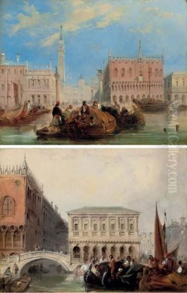 The Piazzetta; And The Bridge Of Sighs, Venice Oil Painting by Edward Pritchett