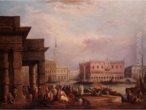 The Doges Palace, Venice From The Dogana Oil Painting by Edward Pritchett