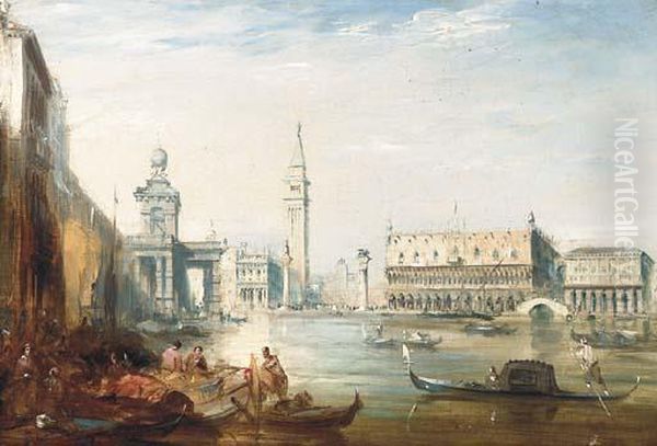 The Grand Canal And The Doges Palace With Figures On The Quay Inthe Foreground Oil Painting by Edward Pritchett