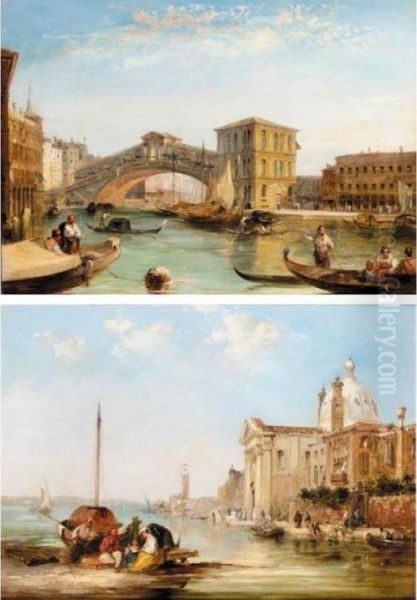 Chiesa Gesuati (canal Della Guidecca); Ponto Di Rialto (canal Grande) Oil Painting by Edward Pritchett