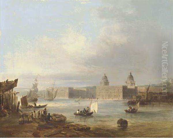 The Royal Naval College, Greenwich, From The Thames, The Royalobservatory Beyond Oil Painting by Edward Pritchett