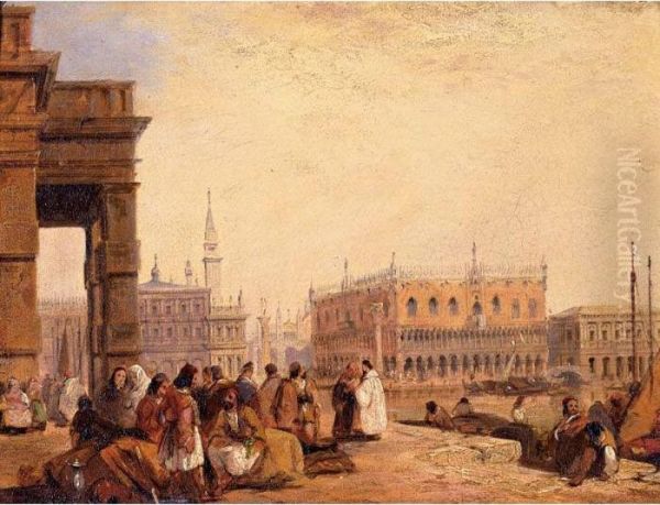 View Of The Doge's Palace From The Dogana, Venice Oil Painting by Edward Pritchett