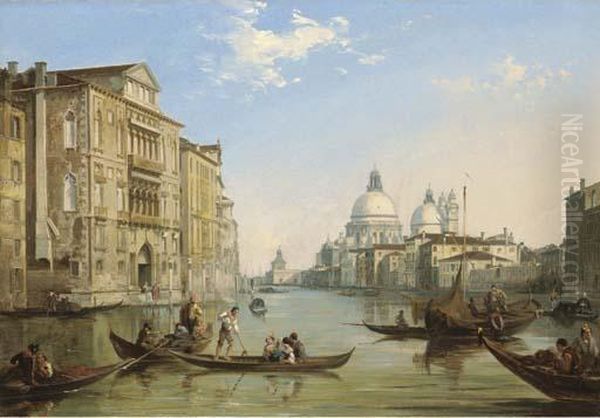 The Grand Canal, Venice, Looking Towards The Church Of San Salute And The Dogana Oil Painting by Edward Pritchett