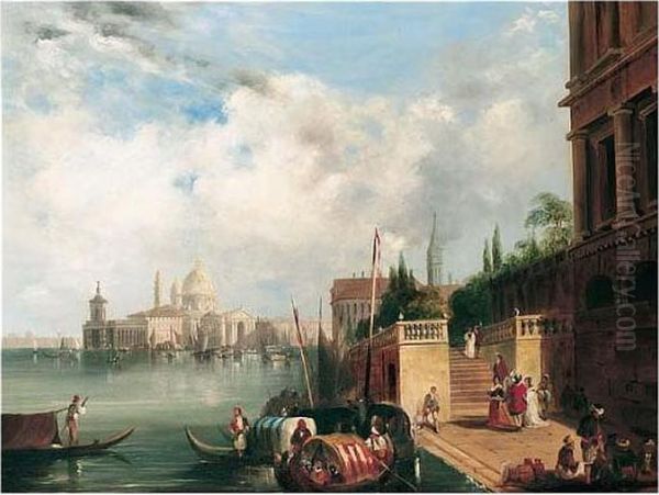 View Of Santa Maria Della Salute And The Dogana From The Mint, Venice Oil Painting by Edward Pritchett