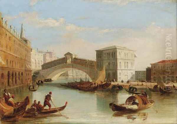 The Rialto Bridge; And Santa Maria Della Salute Oil Painting by Edward Pritchett