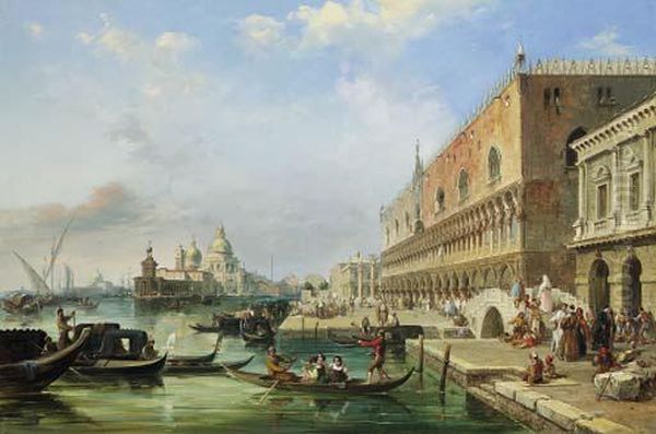 The Bacino, Venice, Looking 
Towards The Grand Canal, With Thedogana, The Salute, The Piazetta And 
The Doges Palace Oil Painting by Edward Pritchett