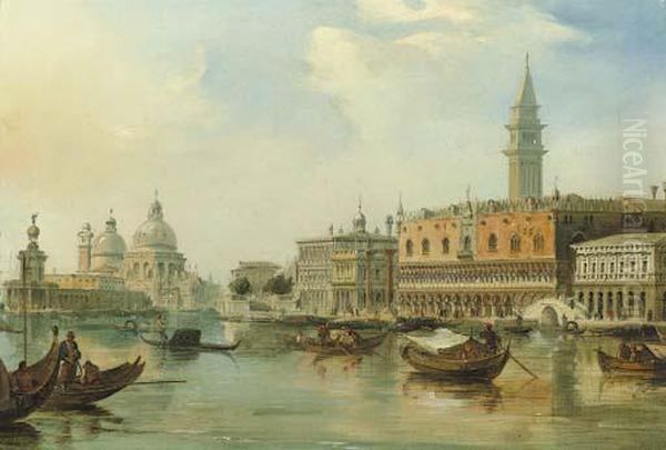 The Bacino, Venice, With The Dogana, The Salute And The Doge'spalace Oil Painting by Edward Pritchett