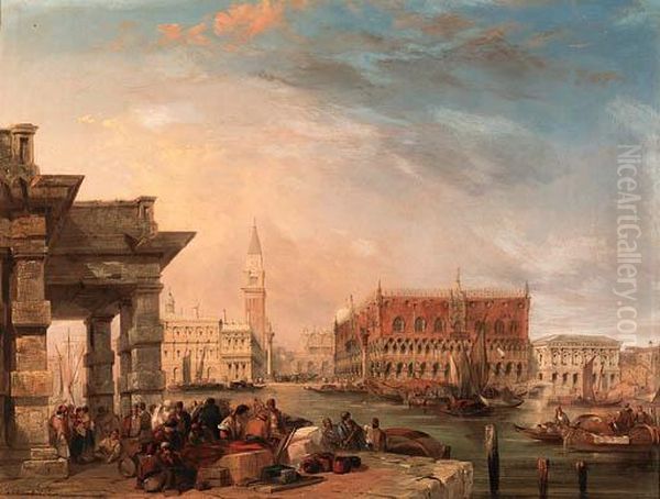 St Mark's From The Dogana; And Santa Maria Della Salute Oil Painting by Edward Pritchett