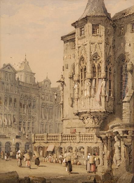 Hotel De Ville, Prague Oil Painting by Samuel Prout