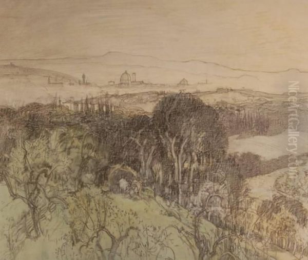 Extensive Continental Landscape View Oil Painting by Arthur Rackham