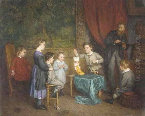 The young puppeteer Oil Painting by Edmond Eugene Valton