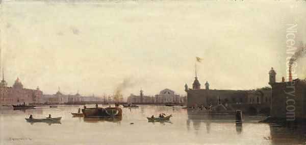 View of the Peter-Paul Fortress and the Stock Exchange, St Petersburg Oil Painting by Petr Petrovich Vereshchagin