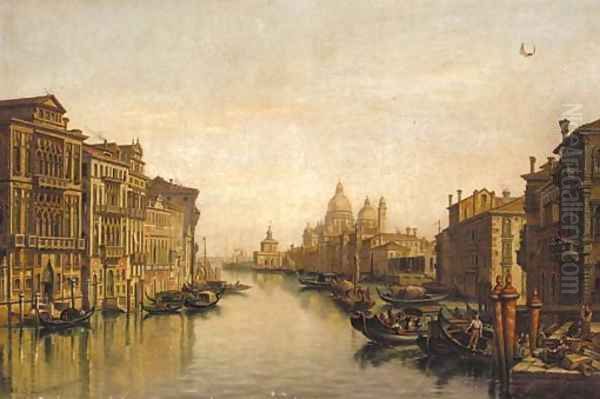 The Grand Canal, Venice, Santa Maria della Salute, beyond Oil Painting by Victor Vervloet