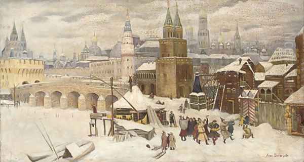 Revellers before the Kremlin, Moscow Oil Painting by Apollinarii Mikhailovich Vasnetsov