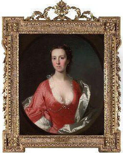 Half Length Portrait Of Ruth Trevor (1712-1784) In A Red Dresswhite S Oil Painting by Allan Ramsay