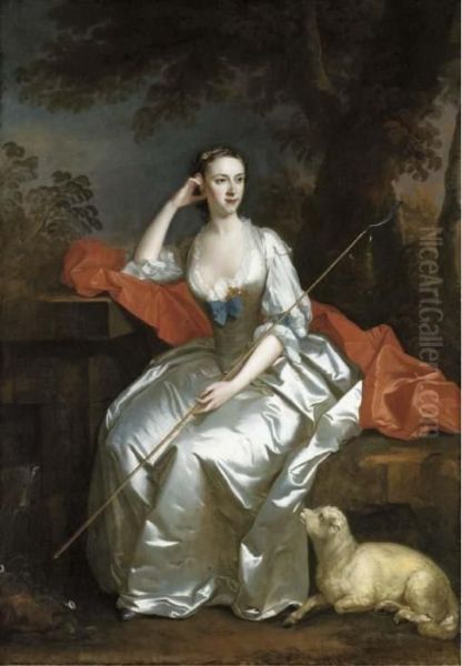 Portrait Of Lady Jane Douglas, Full-length, As A Shepherdess Seatedin A Landscape Oil Painting by Allan Ramsay