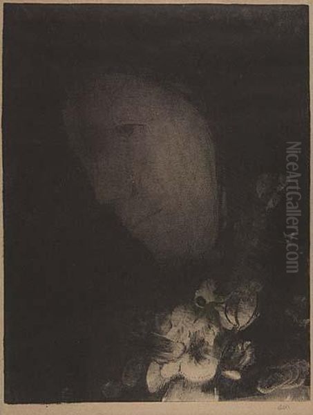 Tete De Femme Avec Fleurs Au Corsage Oil Painting by Odilon Redon