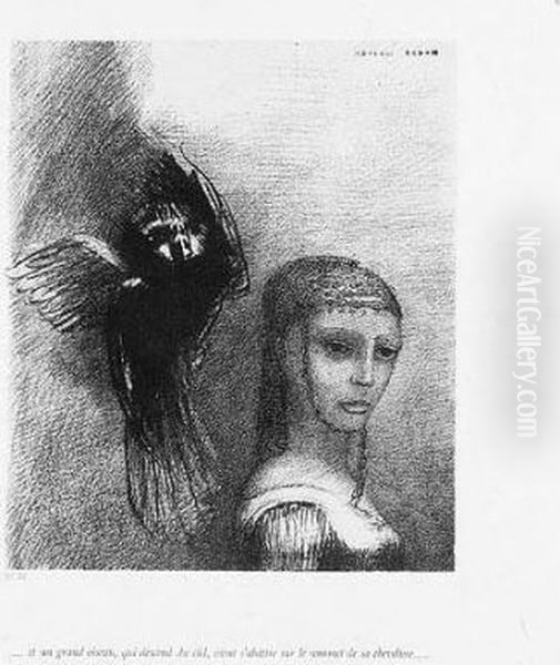 La Tentation De Saint-antoine 
(premiere Serie). Et Un Grand Oiseau Qui Descend Du Ciel...; And Partout
 Des Prunelles Flamboient (mellerio 86; And 92) Oil Painting by Odilon Redon