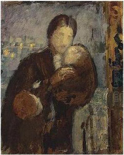 Femme Et Enfant, Oil On Paper 
Laid Down On Cradled Panel, 60 By 49 Cm., 23 5/8 By 19 1/4 In Oil Painting by Odilon Redon