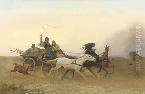 Crossing the pusta in full gallop Oil Painting by Emil Volkers