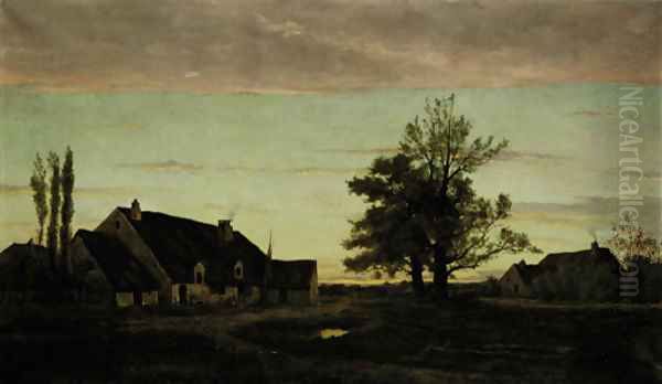 Chaumieres isolee; souvenir de Bourgogne Oil Painting by Ettienne-Maxime Vallee