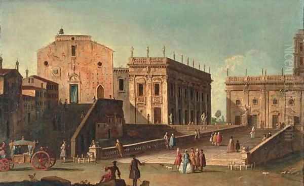 View of Santa Maria in Aracoeli and the Campidoglio, Rome Oil Painting by Jacopo Fabris Venice