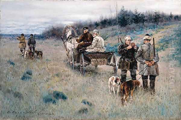 Huntsmen in Summer Oil Painting by Sergei Semenovich Voroshilov