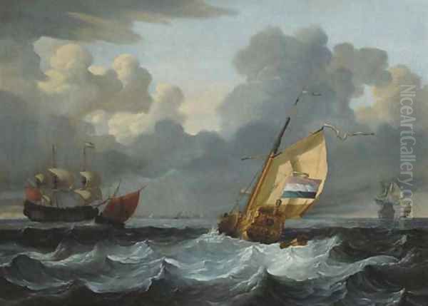 Shipping in a swell Oil Painting by Wigerus Vitringa