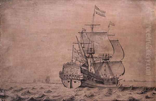 The man-of-war Frisia-Klein Frisia under sail seen from the stern Oil Painting by Wigerus Vitringa