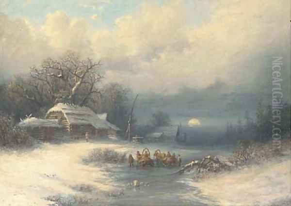 A Russian winter landscape Oil Painting by Fedor Aleksandrovich Vasiliev