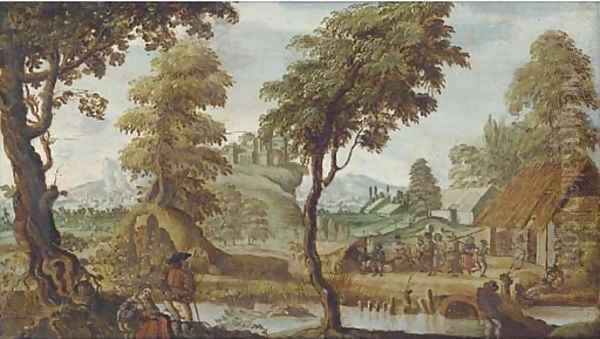 An extensive landscape with a village kermesse Oil Painting by Sebastian Vrancx