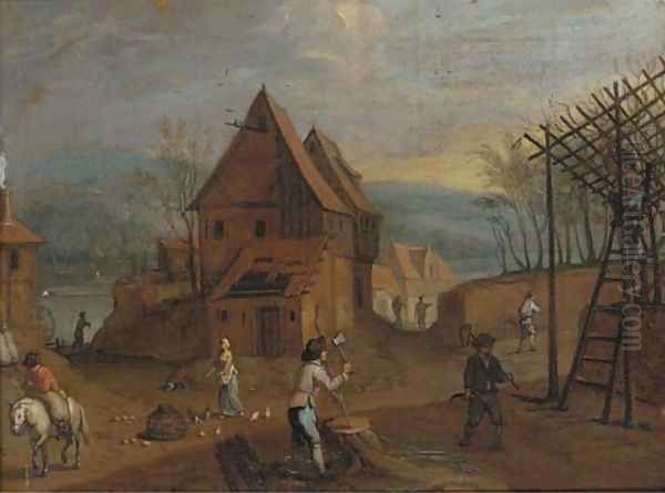 A village landscape with figures Oil Painting by Sebastian Vrancx