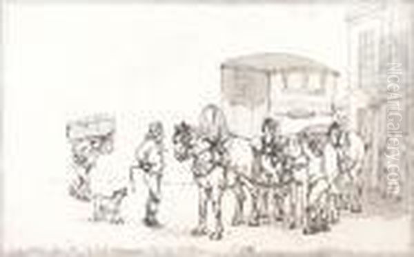 A Brewer's Dray, The Stagecoach, Aposting Inn, Pastorel Scenes Oil Painting by Thomas Rowlandson