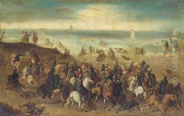 The Battle between Officers Breaute and Gerard Abrahamsz., called Lekkerbeetje, at Vught, 5 February 1600 Oil Painting by Sebastian Vrancx