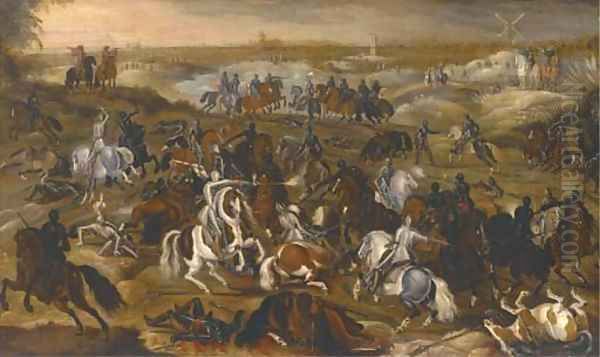 The Battle between Officers Breaute and Gerard Abrahamsz., called Lekkerbeetje, at Vught, 5 February 1600 2 Oil Painting by Sebastian Vrancx