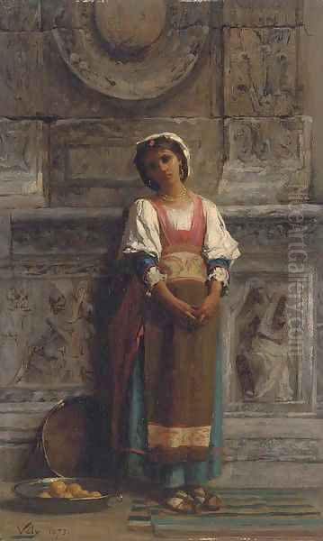 A southern Italian market girl Oil Painting by Anatole Vely