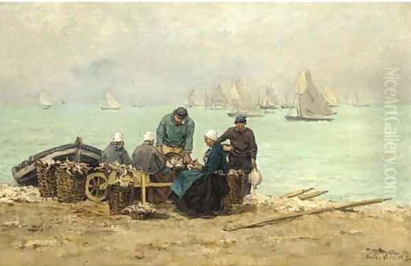 Fisherfolk at Isigny Oil Painting by Emile-Louis Vernier