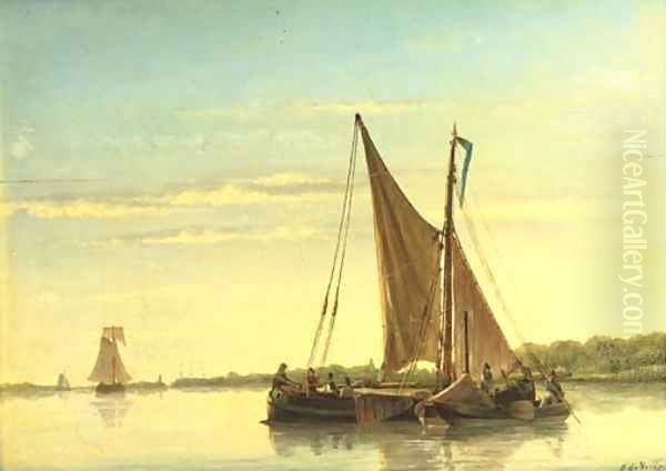 Ships on a calm Oil Painting by Emanuel De Vries