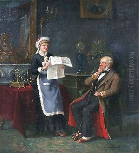 A maid reading the paper Oil Painting by Frans Anthonij Van Der Voort